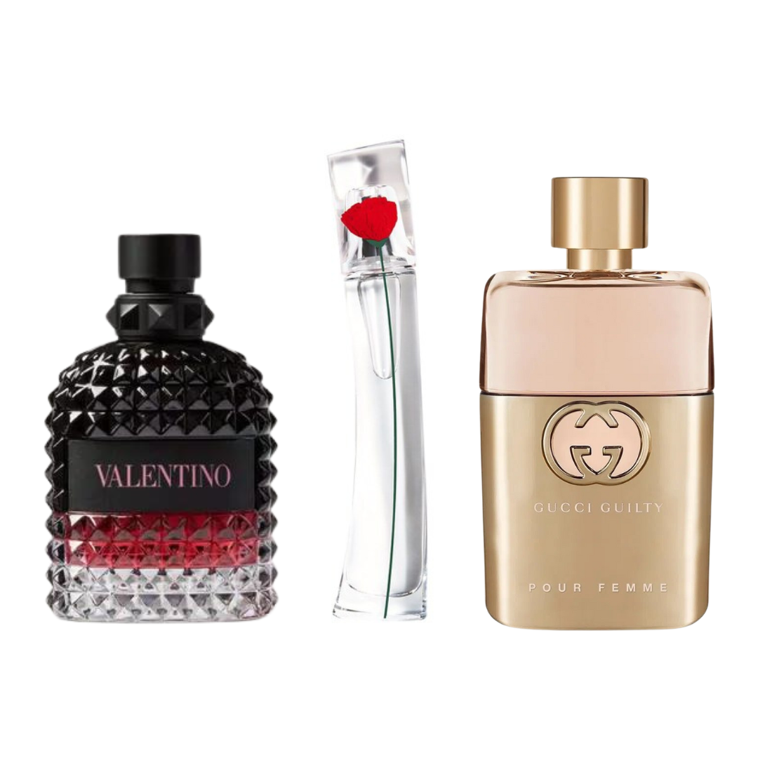 Set de 3 parfumuri | Gucci Guilty · Valentino Intense · Flower Kenzo