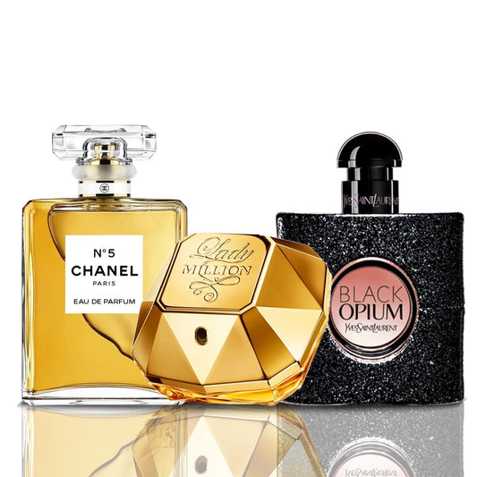 Set de 3 parfumuri | Chanel N°5 · Lady Million · Black Opium