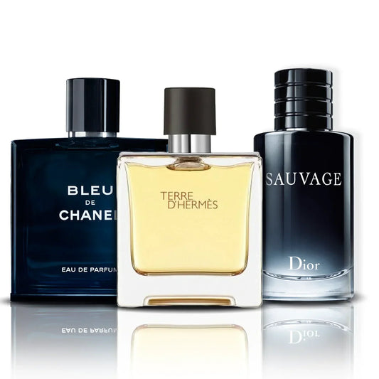 Set de 3 parfumuri | Bleu de Chanel · Terre d'Hermès · Sauvage