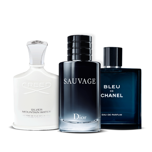 Set de 3 parfumuri | Creed Silver · Sauvage · Bleu de Chanel