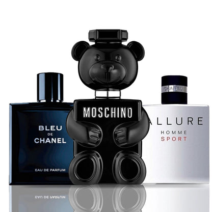 Set de 3 parfumuri | Toy Boy · Bleu de Chanel · Allure Homme Sport