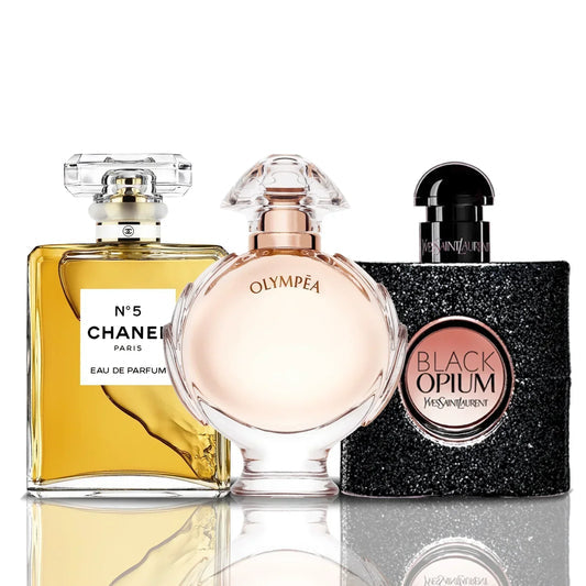 Set de 3 parfumuri | Chanel N°5 · Olympéa · Black Opium